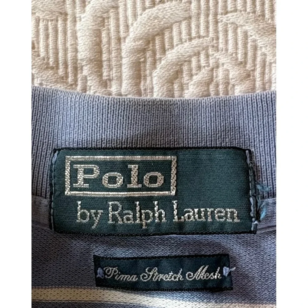Polo‎ Ralph Lauren Mens Pima Stretch Mesh Striped Polo Shirt Blue White XL